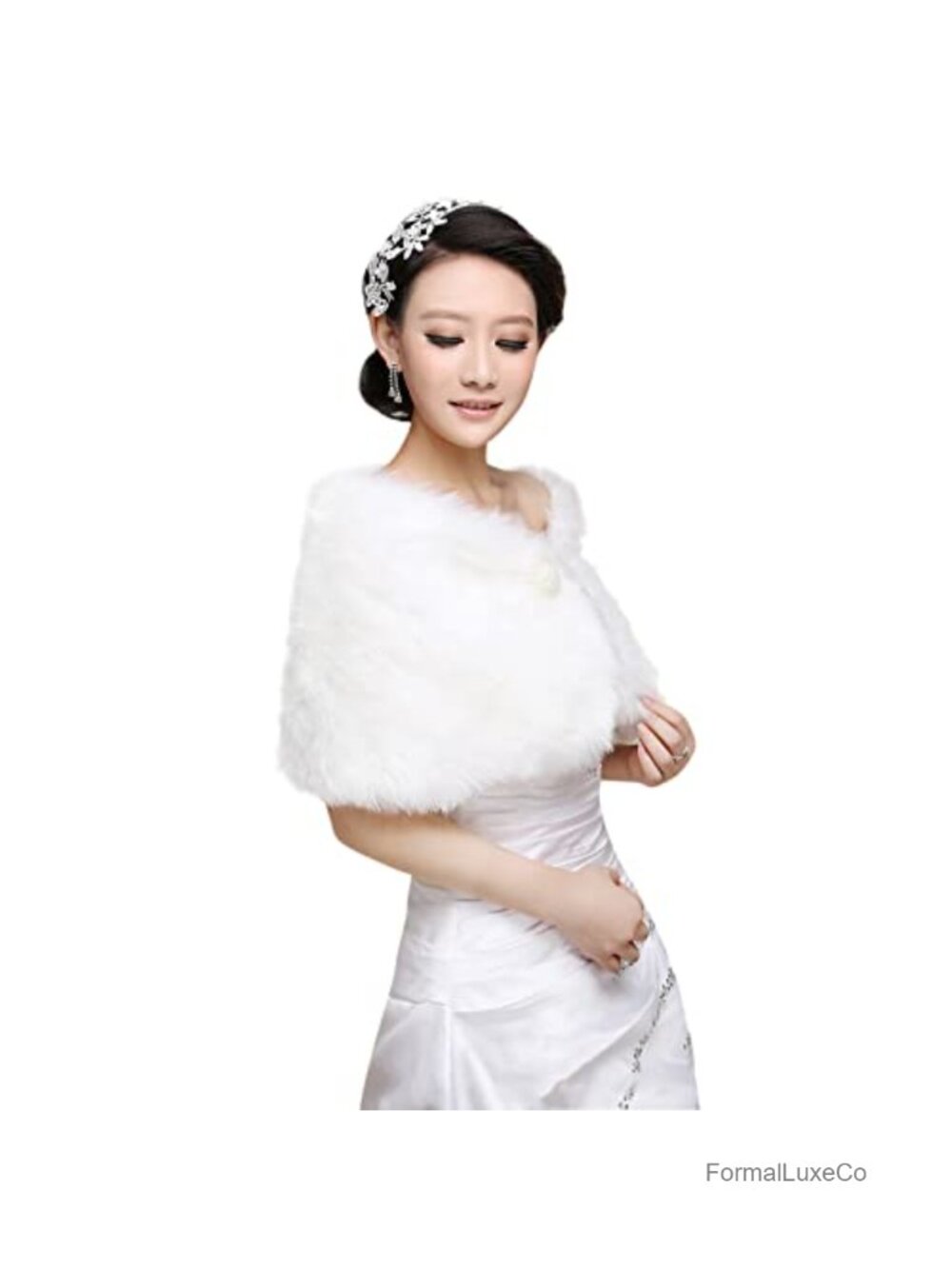 Faux Fur Shawl Wrap Satin Lined Wedding Evening Cover Up